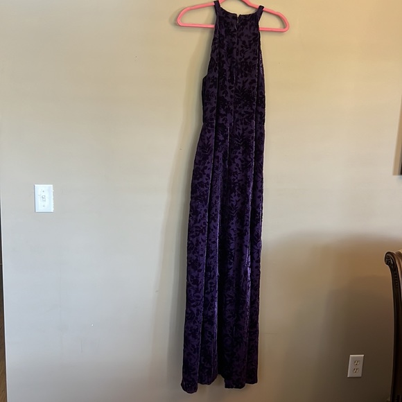 Lauren Ralph Lauren Velvet Burnout Crystal Embellished Halter Neck Sheath Gown - Picture 7 of 17